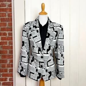 Vintage 90s Anastasia Black & White Graphic Patchwork Blazer M Made in USA